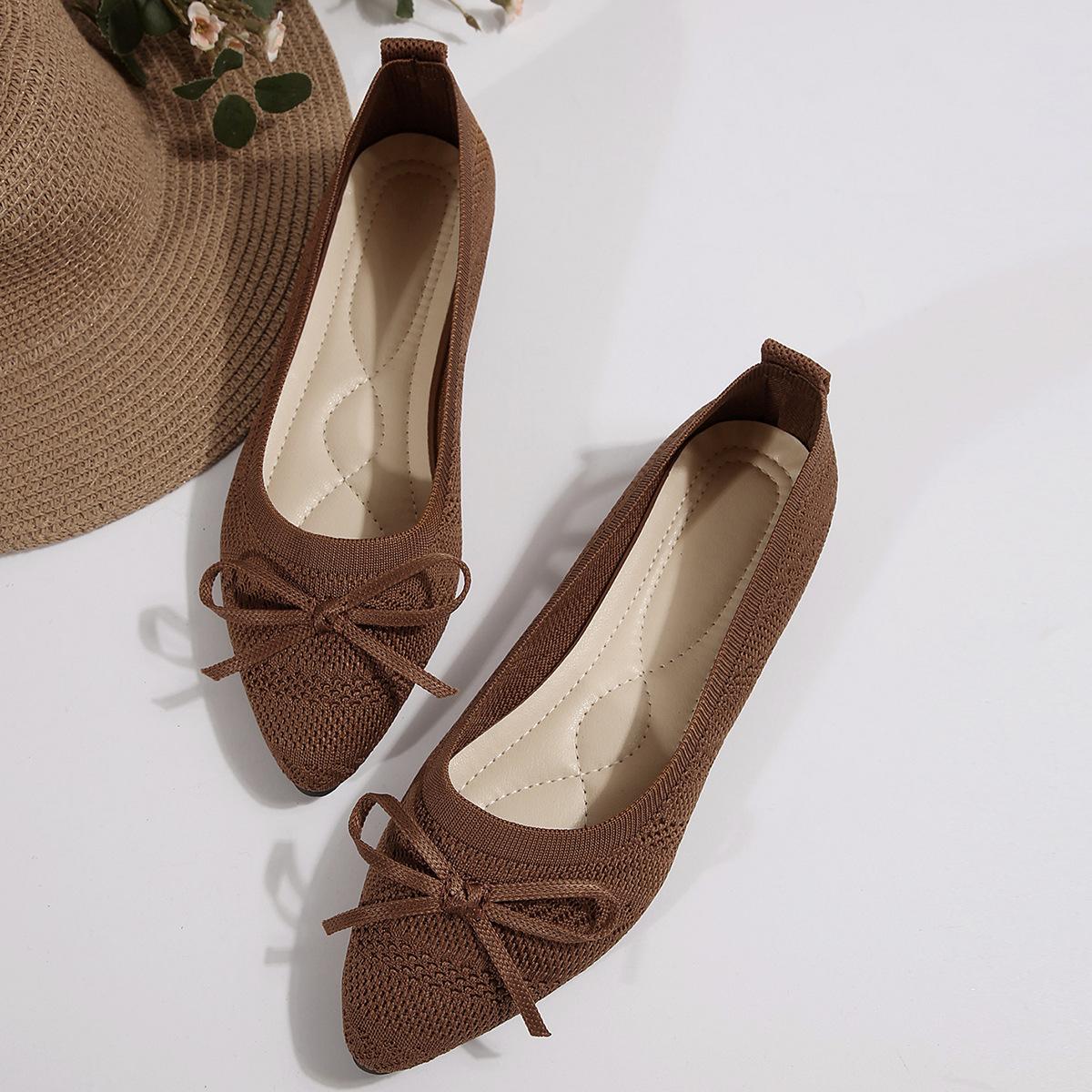 Molly Show 2025 Dames Bean-schoenen Dames gebreide platte schoenen Ondiepe mond Flyknit-schoenen Grote damesschoenen 43 koffie