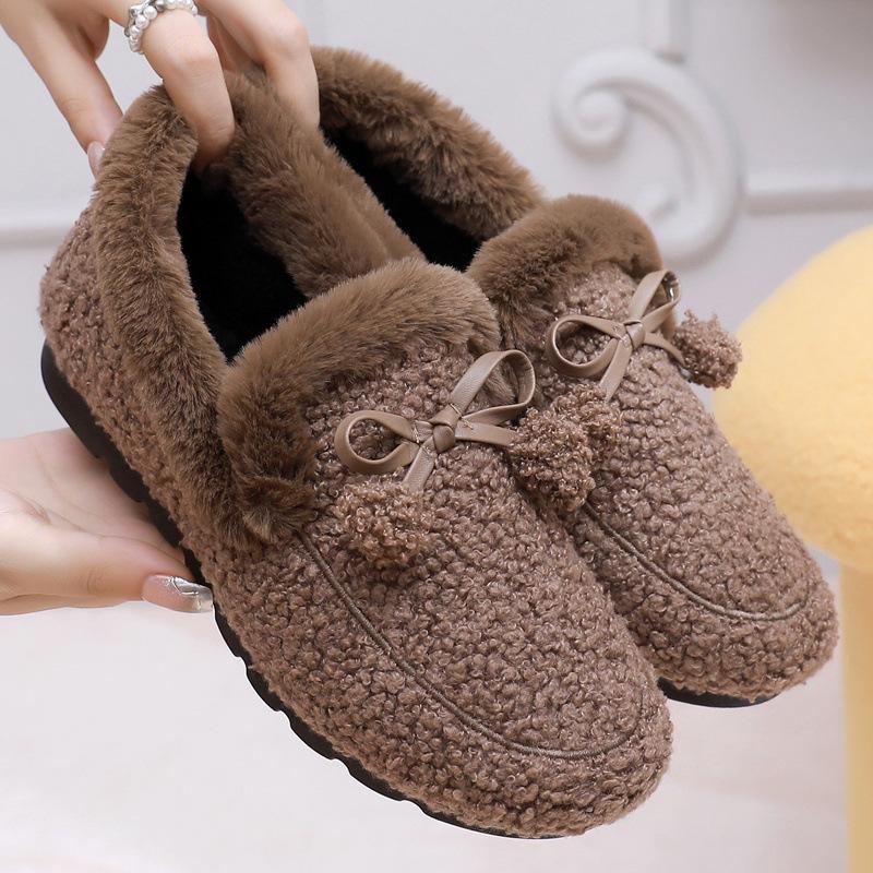 Cpcoepax Dames Winter Loafers van imitatiebont Warme, gezellige slipper met polar fleece voering Antislip huisschoenen voor binnen Buiten Platte schoenen met vlinderdas voor dames 40