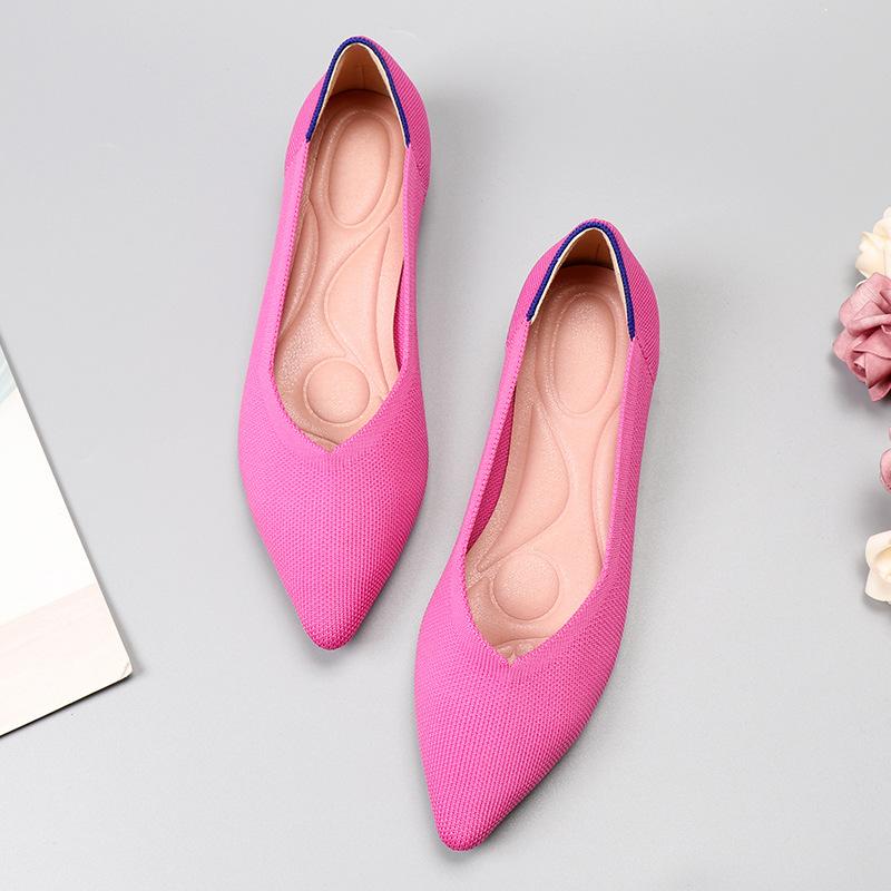 Tringa Damesschoenen Lente Zomer Herfst Nieuw Luipaardprint Effen Kleur Ballerina's Gebreide Comfortabele Puntige Schoenen Platte Schoenen Plus Size 40