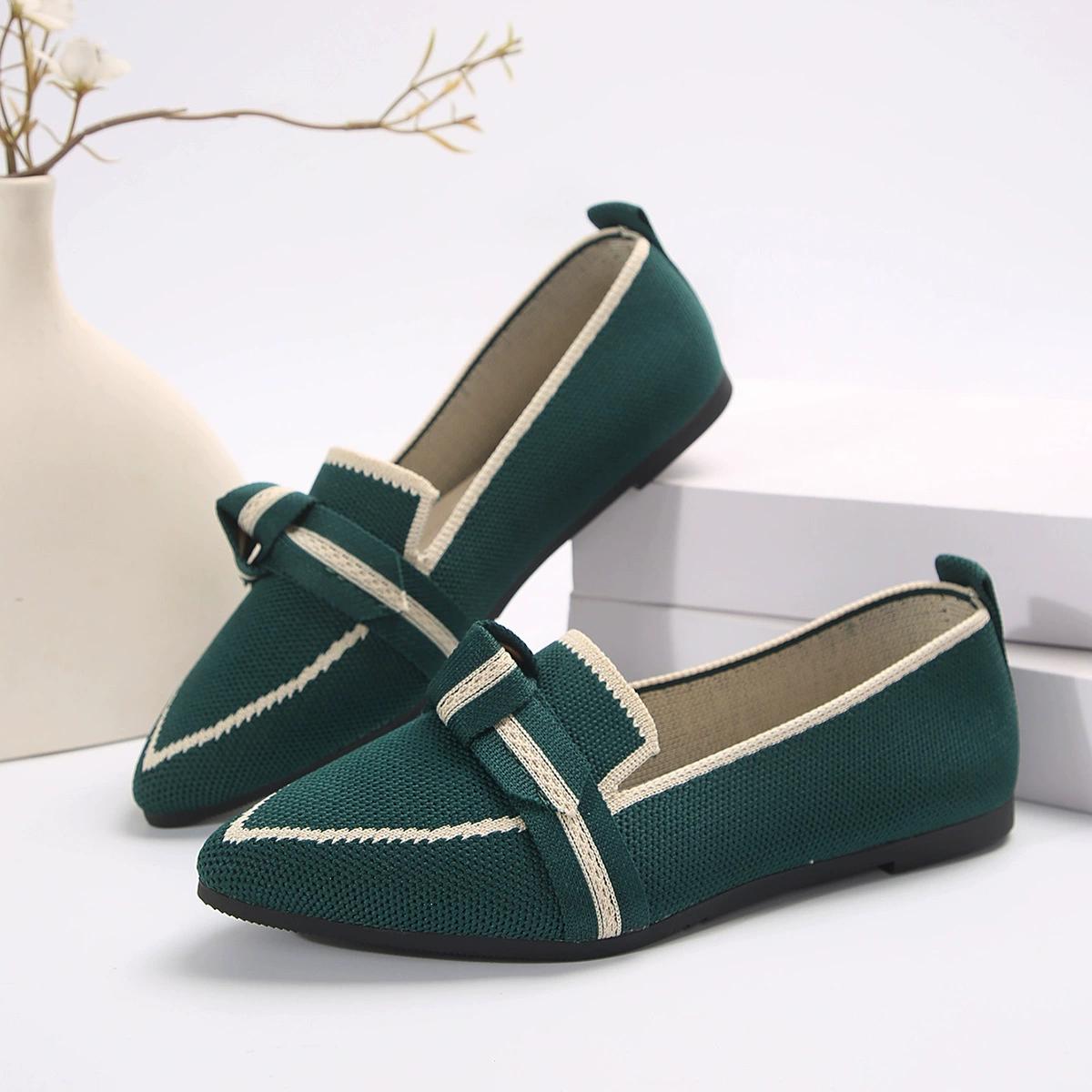 Molly Show Scherpe puntige schoenen met platte zool in maat 43 voor dames, casual ademende damesschoenen met strik 43 donkergroene kleur