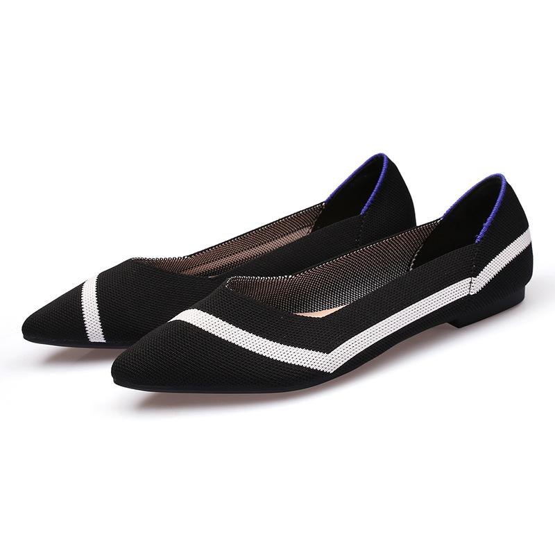 Tringa Damesschoenen Lente Zomer Herfst Nieuw Luipaardprint Effen Kleur Ballerina's Gebreide Comfortabele Puntige Schoenen Platte Schoenen Plus Size 41