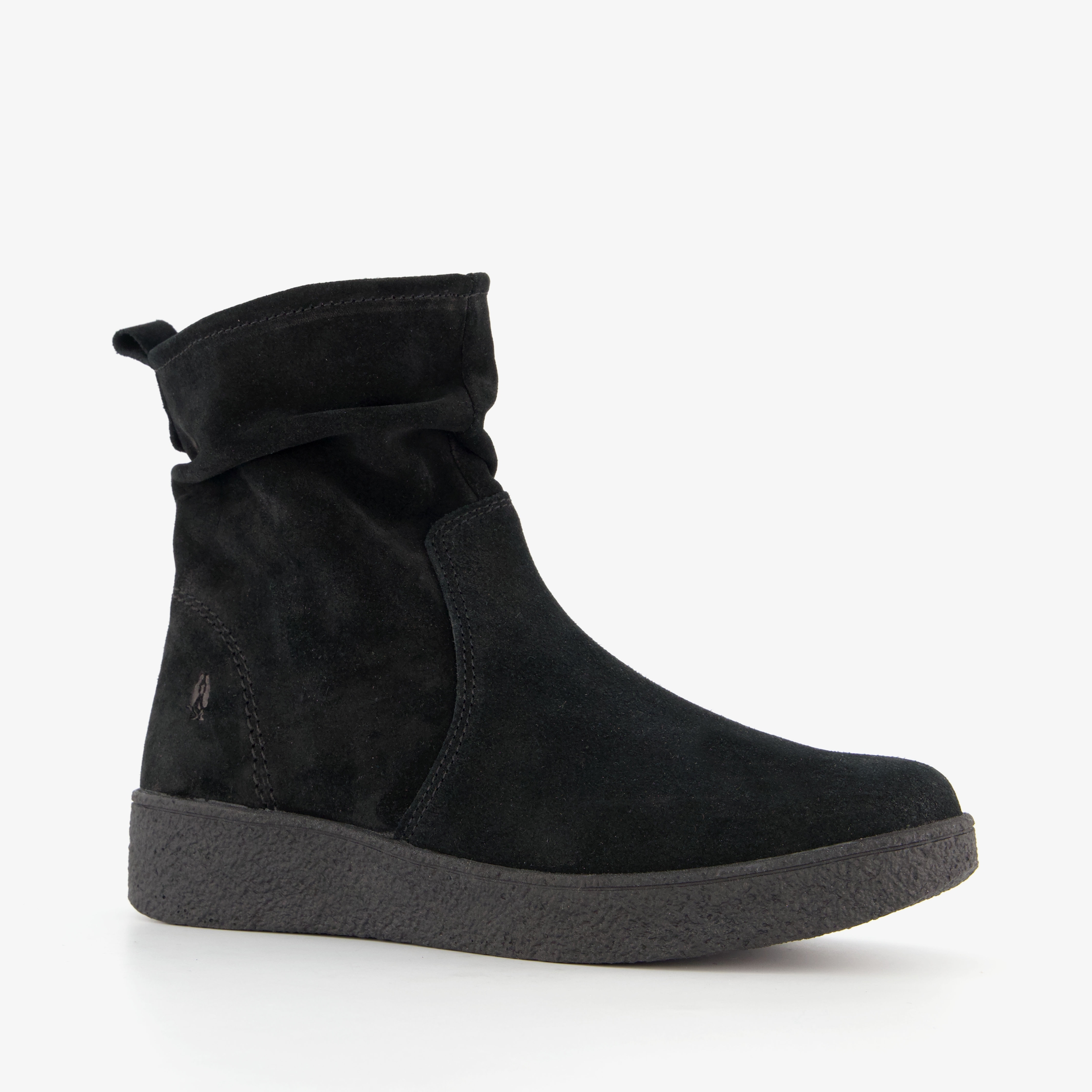 Hush Puppies suede dames enkellaarsjes zwart