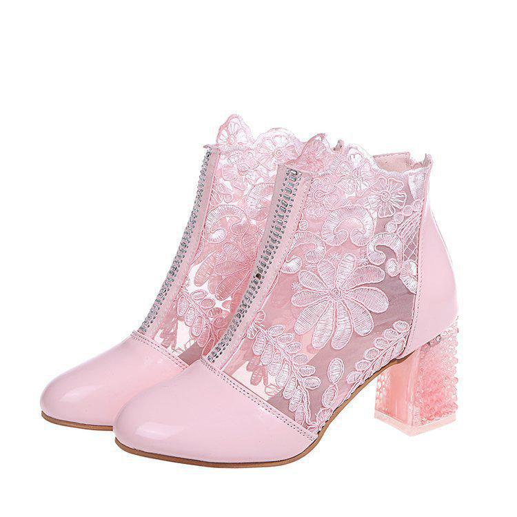 Feet love you 2021 Zomer & Lente Dames PU Leren Laarzen met Dikke Hak & Rits 43 roze