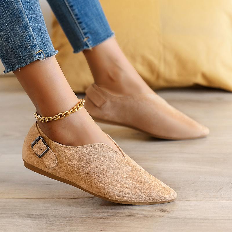 Casual Shoes Damesloafers, instapper-casual schoenen, suède platte schoenen met puntige neus 38 kaki