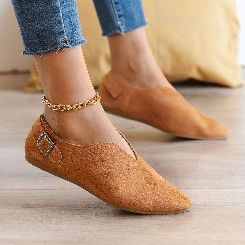 Casual Shoes Damesloafers, instapper-casual schoenen, suède platte schoenen met puntige neus 38 lichtbruine kleur