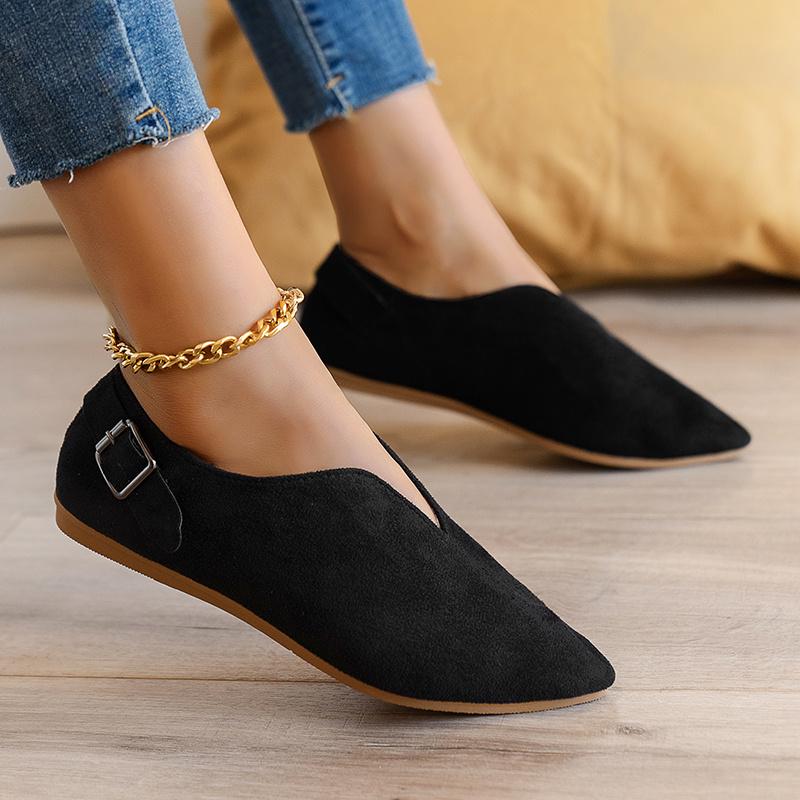 Casual Shoes Damesloafers, instapper-casual schoenen, suède platte schoenen met puntige neus 40 zwart