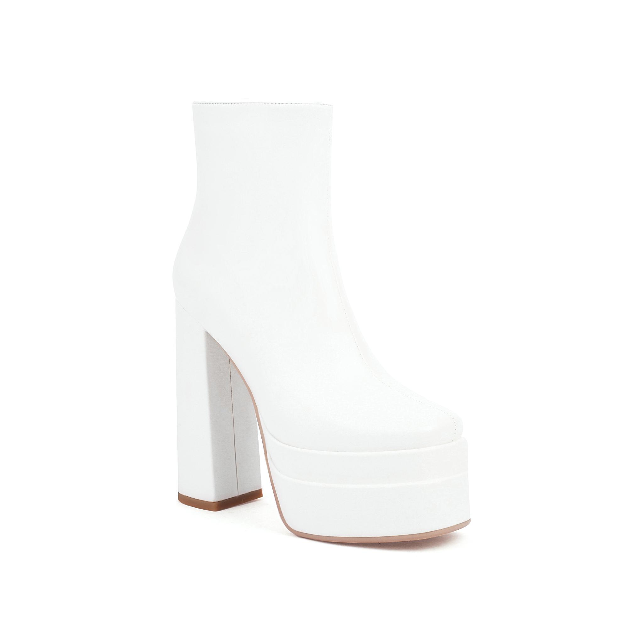 DONGYUN Footwear Q/Dames Hoge Hak Korte Laarzen Mode Waterdicht Platform Dikke Hak Korte Laarzen Herfst en Winter Nieuwe Grote Maat Dameslaarzen 36 wit