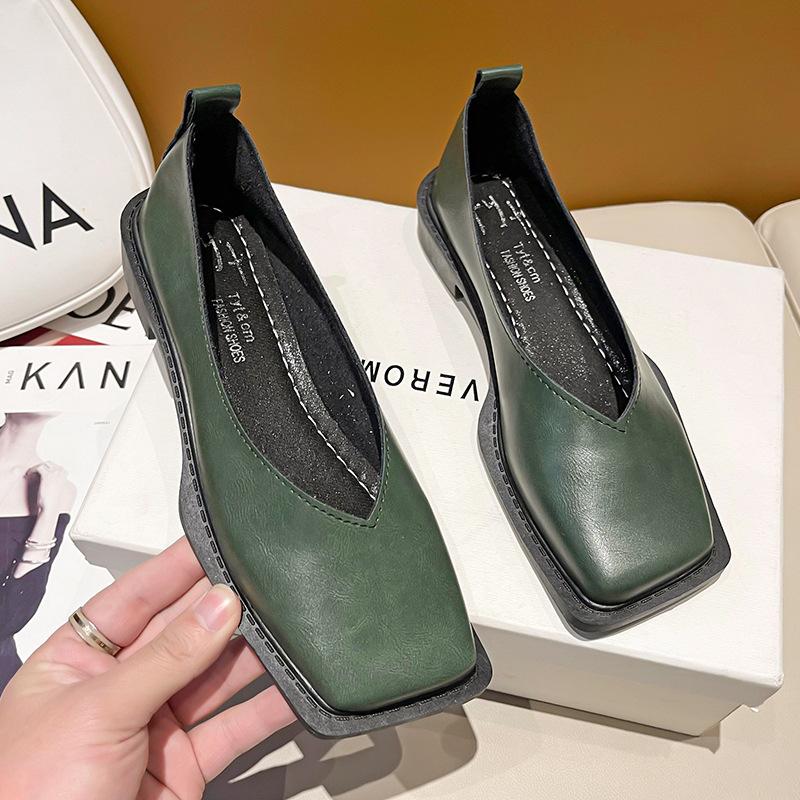 Yoghurt Platte schoenen Dames Vierkante neus Enkel schoenen Eenvoudig temperament Leren schoenen Lente Herfst 4 kleuren 39
