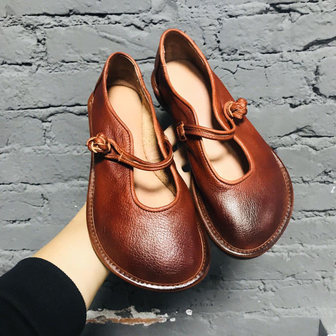 Johnature Flats Damesschoenen Ronde Neus Casual Ondiep Zacht Handgemaakt Concise Damesschoenen 40 bruin