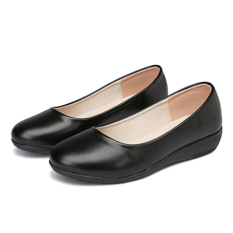 WTEMPO Dames platte schoenen leren schoenen werkschoenen werk professionele stewardess platte schoenen comfortabele verpleegster schoenen zachte zool moeder schoenen 40 zwart