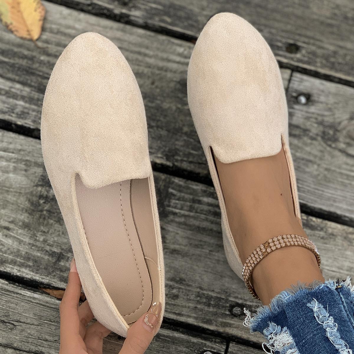 Femme Shoes Women's Casual Single Shoes Korean Version of Spring and Autumn Shallow Mouth Flat Bottom Round Head Suede Shoes Flat Heel Large Size Women's Shoes 43 beige