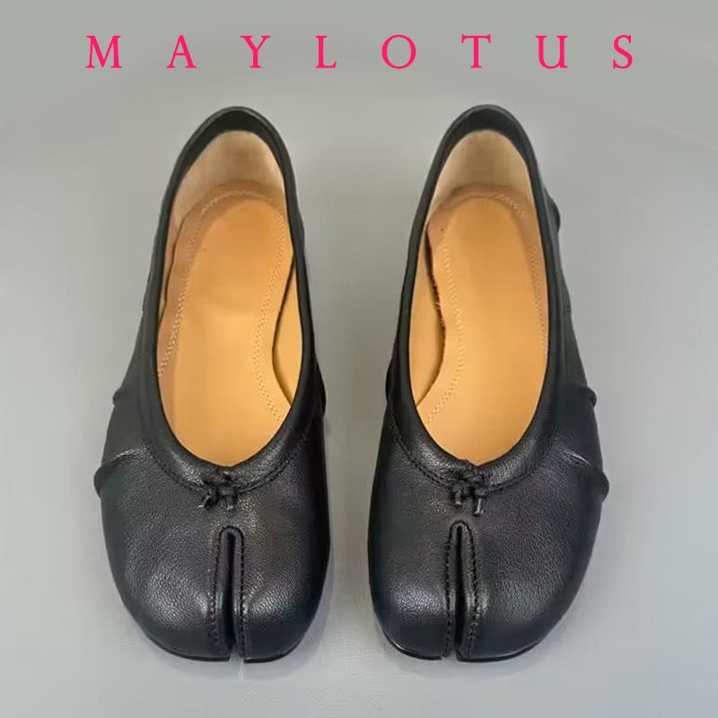 GMYELL-1 Split Toe Women Ballet Flats Fashion Tabi Shoes Casual Slip-on Loafers Ladies Pleated Leather Espadrilles Zapatillas Mujer 40 zwart