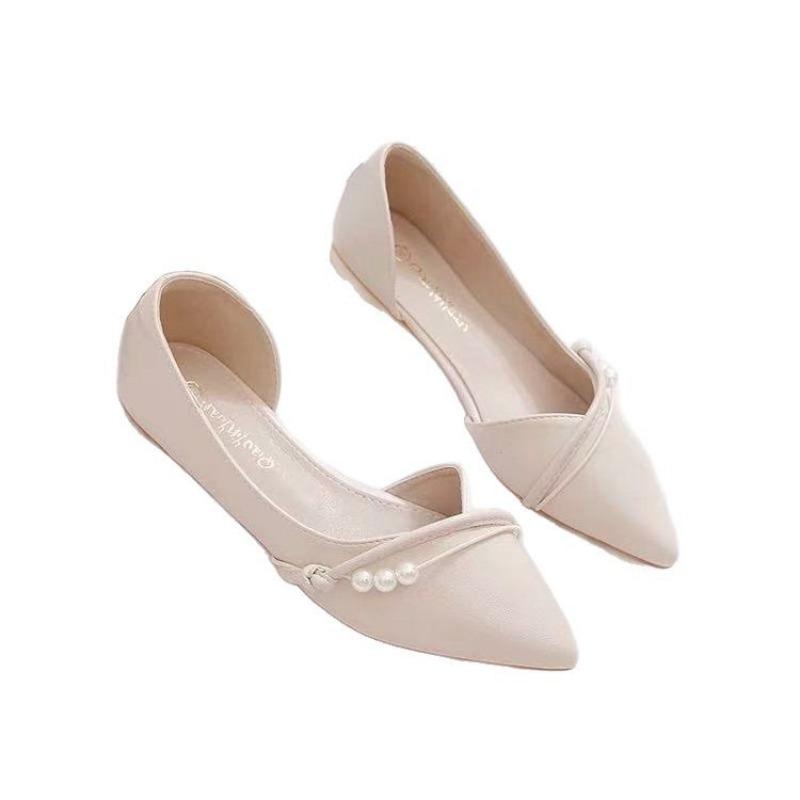 Femme Shoes Stylish Single-toed Flat-bottomed Bean-shaped Shoes 40 beige