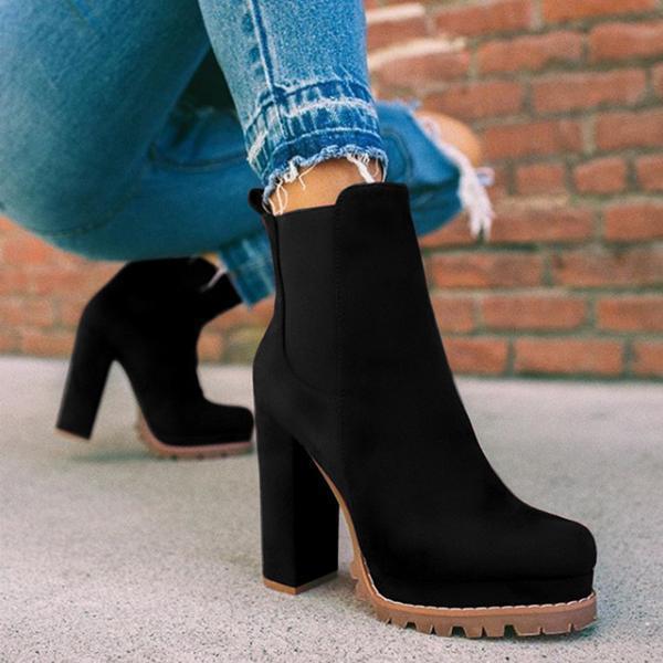ComfortStep Hub 2024 Damesschoenen Enkellaarsjes Vrouw Sexy Hoge Hakken Patroon Chunky Hak Schoenen Dames Vrouwelijke Open Teen Dames Sude Laarzen 35 zwart