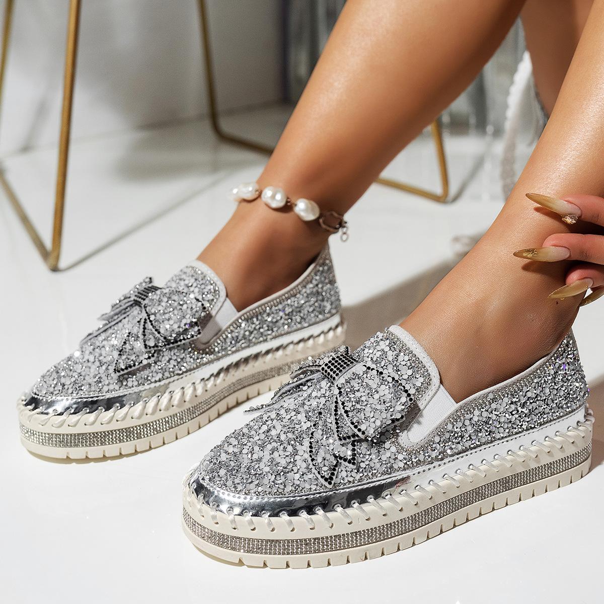 Femme Shoes Muffin Shoes Women's Large Size Shoes Platform Loafers Spring Summer Lazy Shoes Rhinestone Pedal 39