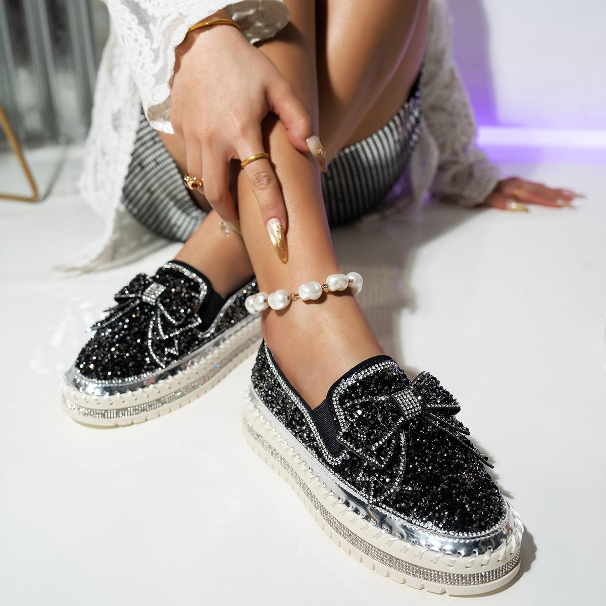 Femme Shoes Muffin Shoes Women's Large Size Shoes Platform Loafers Spring Summer Lazy Shoes Rhinestone Pedal 37
