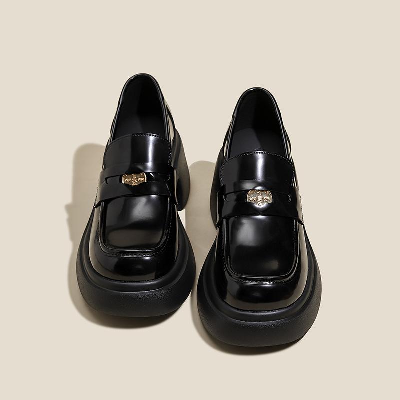Worx Dames Platform Hoge Hak Authentieke Leren Leren Schoenen Zwarte Chunky Hak All-Match Loafers 39 zwart