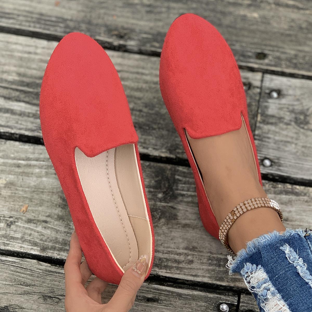 Femme Shoes Women's Casual Single Shoes Korean Version of Spring and Autumn Shallow Mouth Flat Bottom Round Head Suede Shoes Flat Heel Large Size Women's Shoes 39