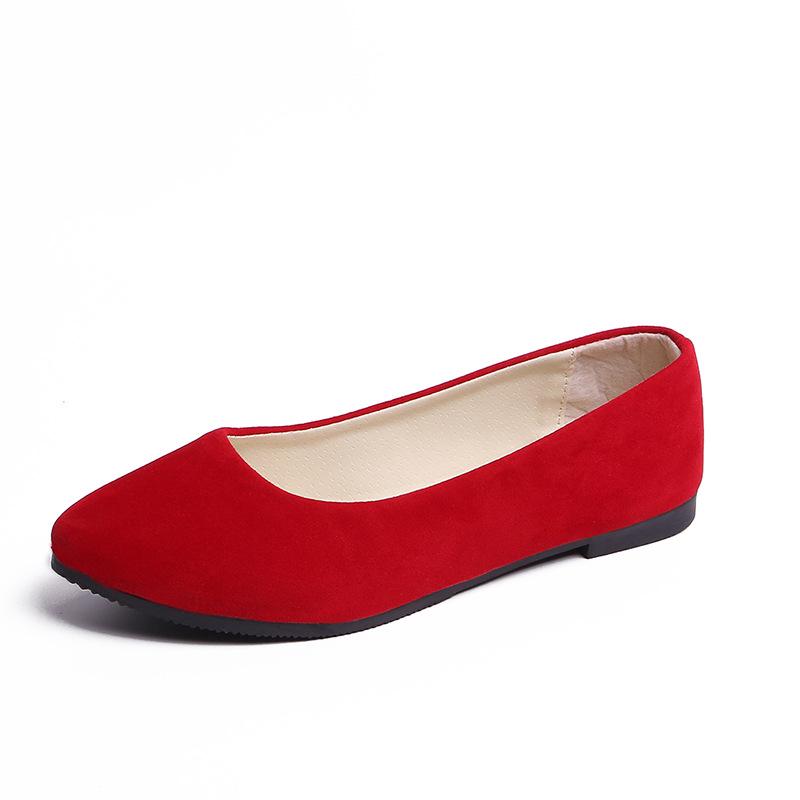 Ayseguney Footwear Dames meisjes effen groot formaat instapper plat ondiep comfort casual enkele schoenen 39 helder rode kleur