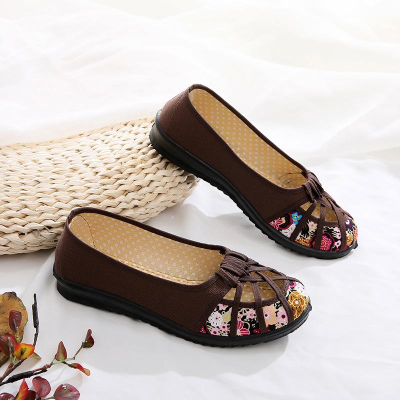 WTEMPO Lente Zomer Doek Schoenen Dames Uitgehold Antislip Zachte Bodem Enkele Schoenen Grote Maat Print Platte Slip-on Sandalen 37