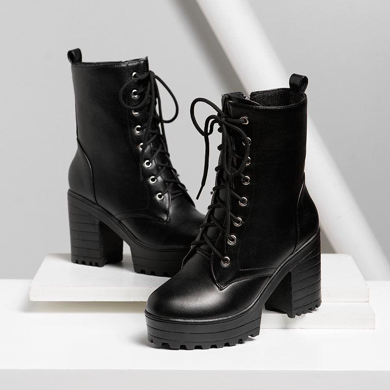 WTEMPO Damesschoenen Herfst Winter Laarzen met hoge hakken Britse stijl dameslaarzen Enkellaarsjes 34-43 43