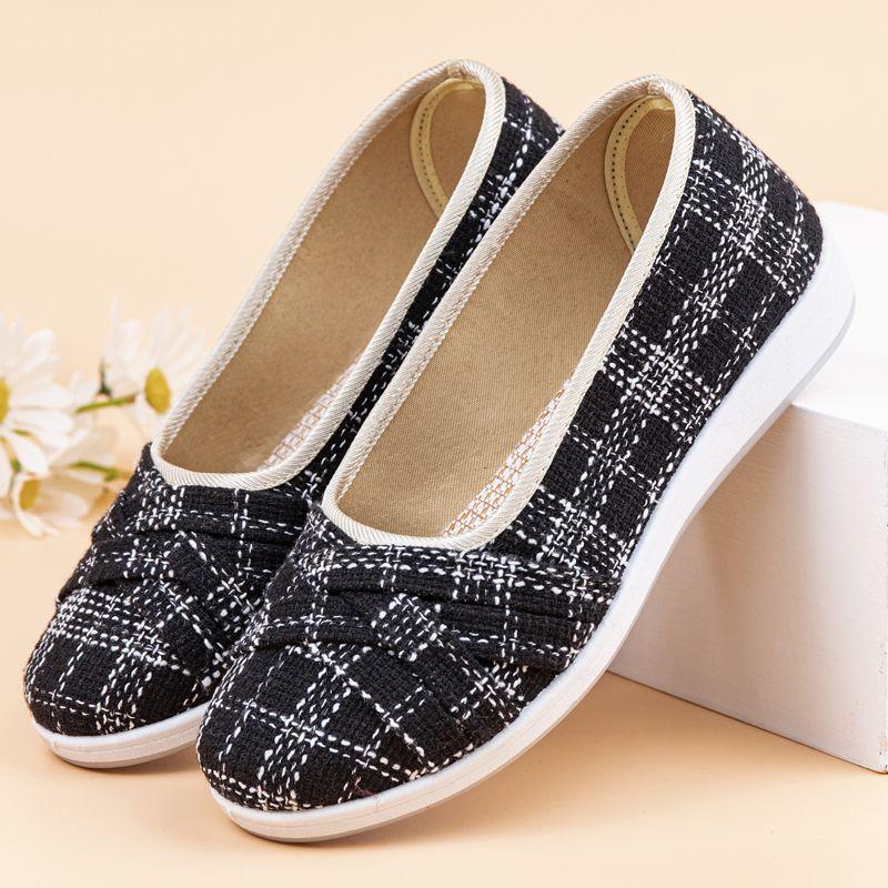 WTEMPO Doekschoenen met platte bodem, dames, ondiepe mond, ademend, zachte zool, eenvoudige, casual stijl werkschoenen, moederschoenen 40 zwart
