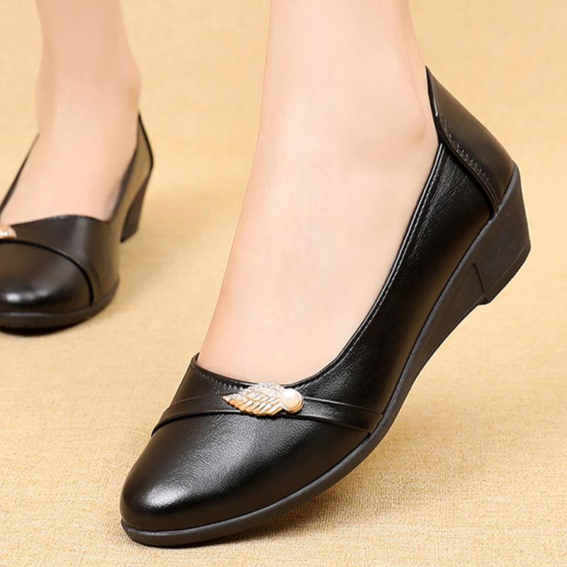 WTEMPO Dames leren schoenen elegante bladdecoratie kunstmatig zacht leer ronde neus ondiepe instappers casual forensen werkschoenen 37