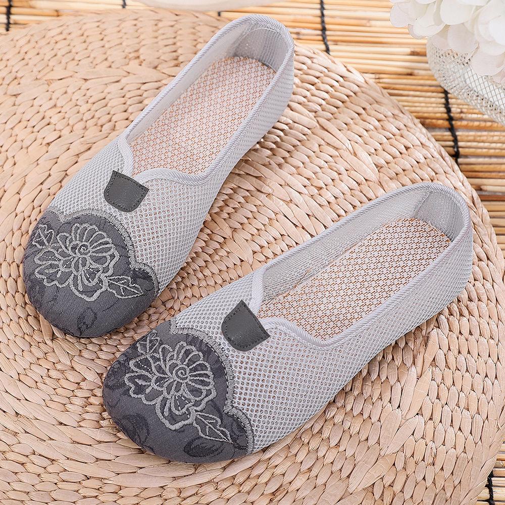 WTEMPO Dames Mesh Ademende Schoenen Dames Geborduurd Eén Voet Antislip Zachte Zool Comfortabele Ademende Schoenen Schoenen 37