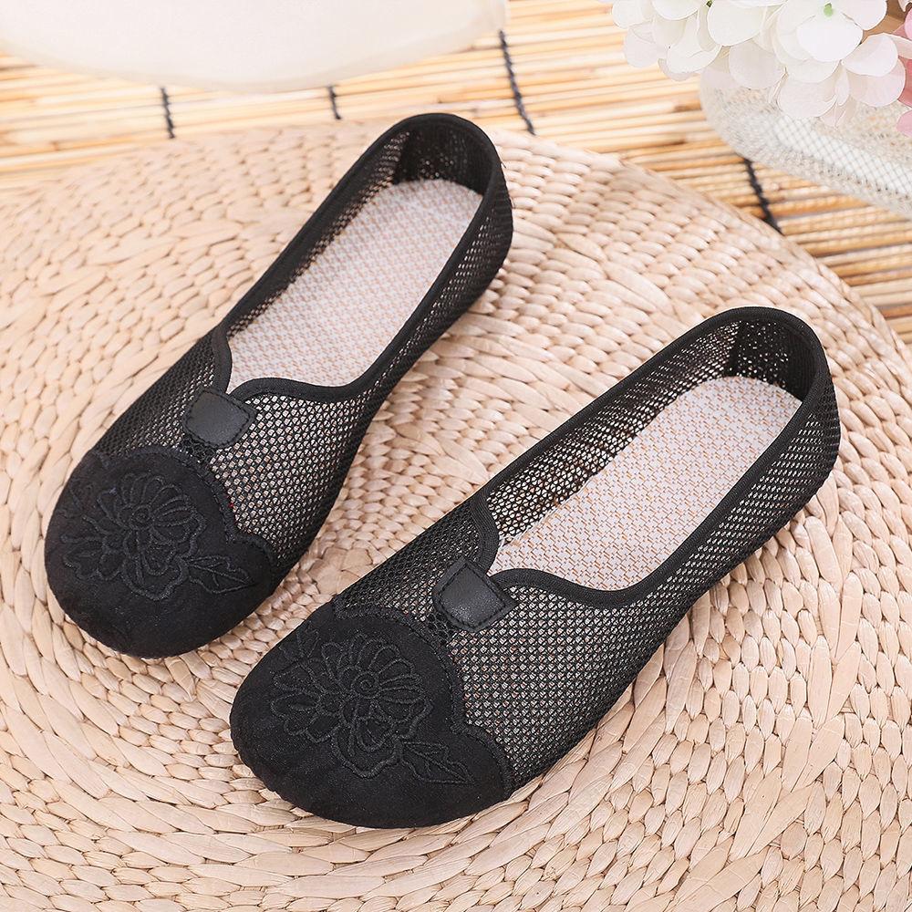 WTEMPO Dames Mesh Ademende Schoenen Dames Geborduurd Eén Voet Antislip Zachte Zool Comfortabele Ademende Schoenen Schoenen 41 zwart