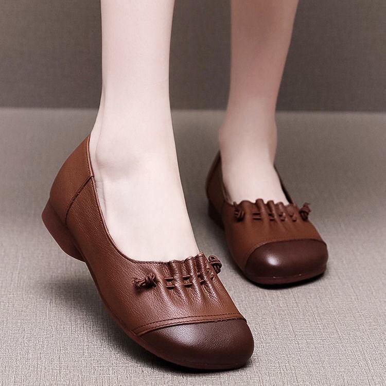 WTEMPO Comfortabele zachte leren werkschoenen Zachte zool Vier seizoenen enkele schoenen Dames antislip leren schoenen 41 donkerbruine kleur