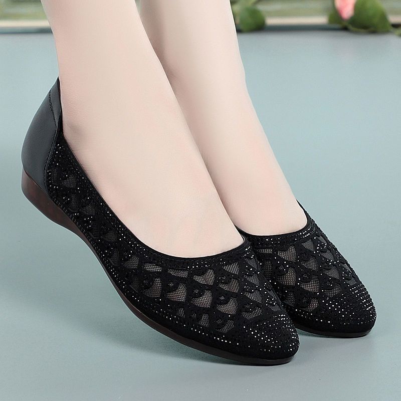 WTEMPO Holle mesh dames lente/zomer damessandalen Zachte zool Ademende platte schoenen Damesschoenen 40 zwart