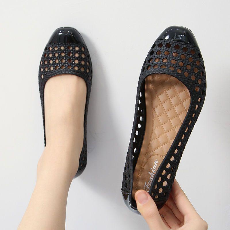 WTEMPO Nieuwe Sandaal Dames Holle Ademende Antislip Zachte Bodem Vrijetijdskleding Ondiepe Werkschoenen Sleehak Sandalen 40 zwart
