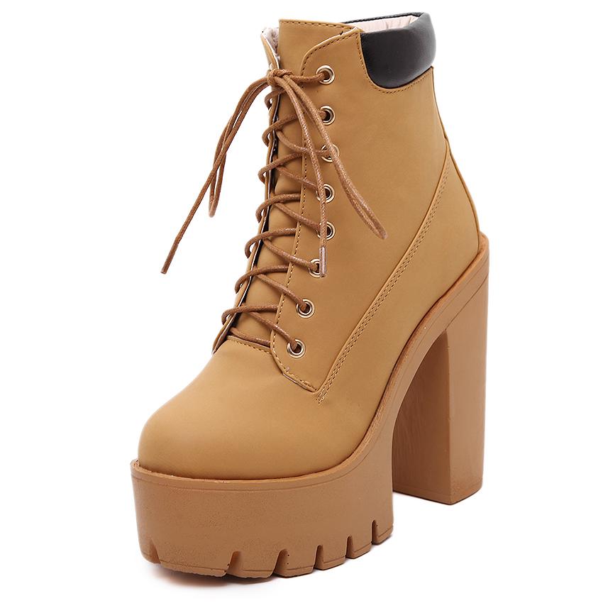 Gdgydh Lente Herfst Platform Enkellaarsjes Dames Veter Dikke Hak Platform Laarzen Dames Werklaarzen 37 kaki