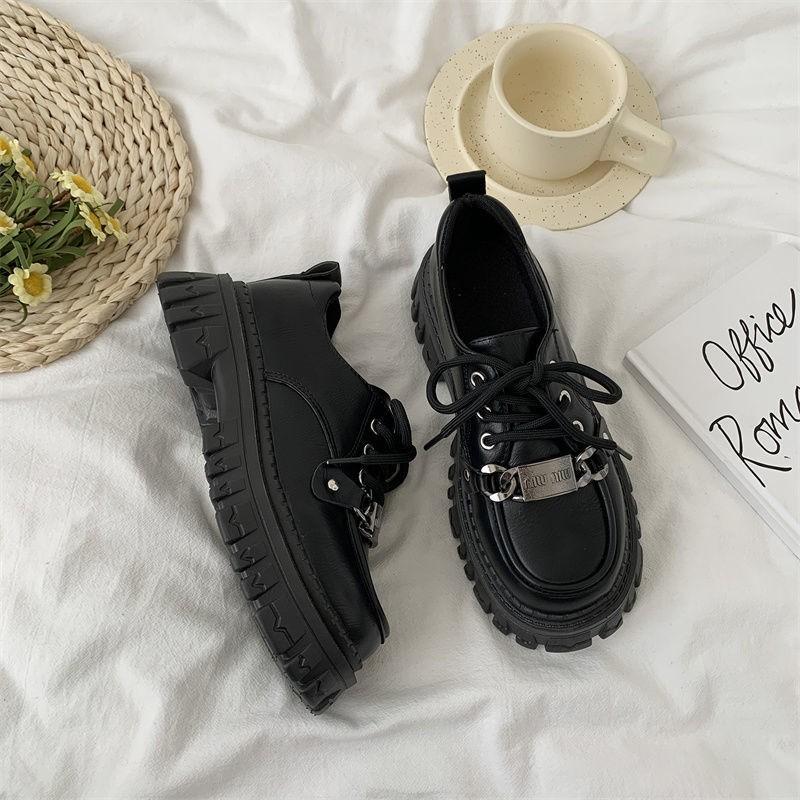BEYIII2 Zwarte, verborgen lift Britse leren schoenen All-Match damesschoenen Jk Retro Loafers Platformschoenen Mary Jane schoenen 40