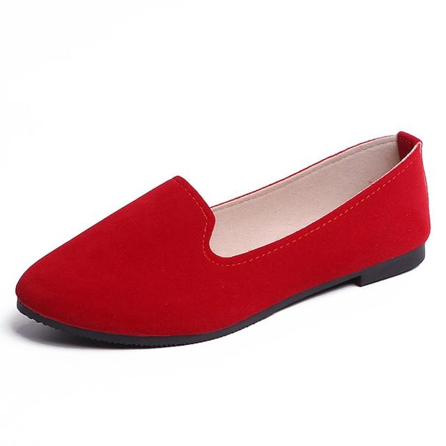 GS Dames Flats Kleurrijke Suède Dames Loafers Ballet Puntige Teen Flats Dames Schoenen Loafers 35 rood