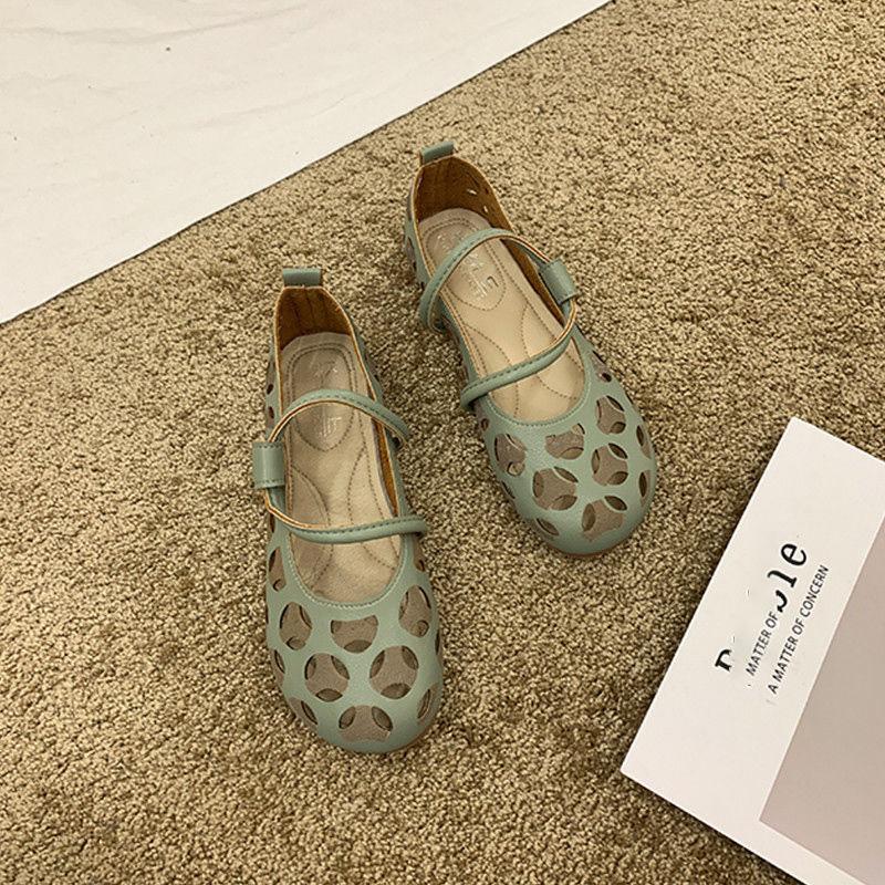 WTEMPO Zomer Hollow Single Schoenen Dames Comfortabele Zachte Zool Verpleegster Gat Sandalen Casual Platte Zool Schoenen Dames Zachte Leren Sandalen 35
