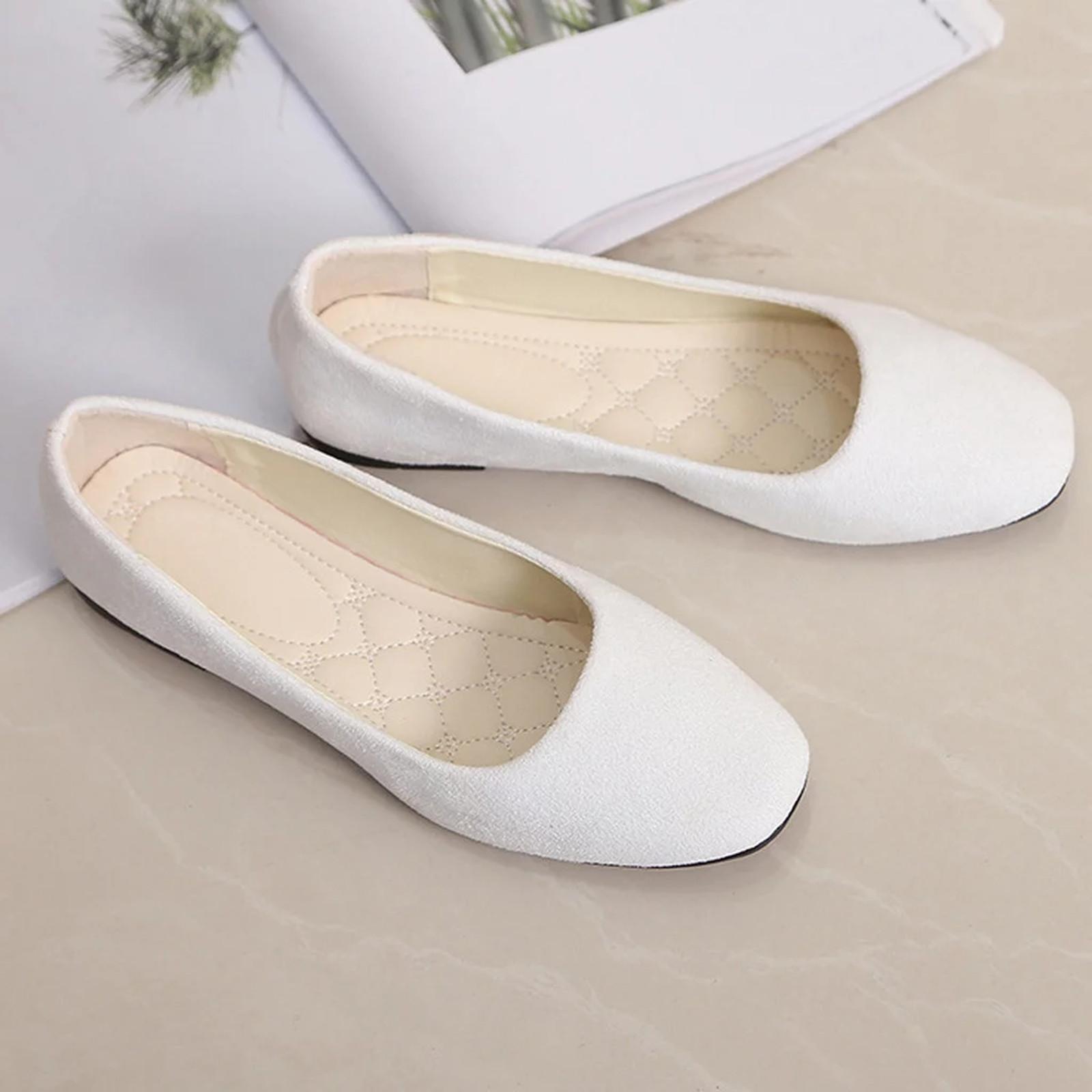Wnzdswn Dames Dames Slip Op Platte Schoenen Sandalen Casual Ballerina Schoenen Maat 43 wit