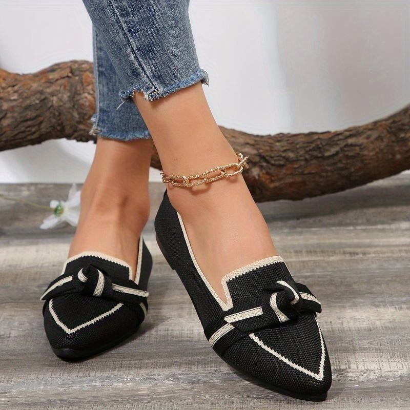 Yoghurt Dames Chic Knot Flat Shoes - Zachte gebreide instappers met spitse neus - Ultracomfortabel en ademend voor dagelijkse stijl 41 zwart
