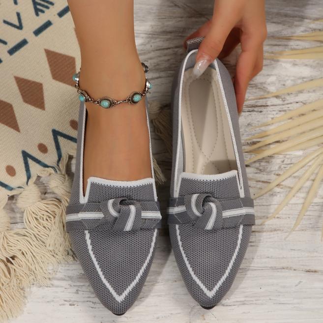 Yoghurt Dames Chic Knot Flat Shoes - Zachte gebreide instappers met spitse neus - Ultracomfortabel en ademend voor dagelijkse stijl 40 grijs