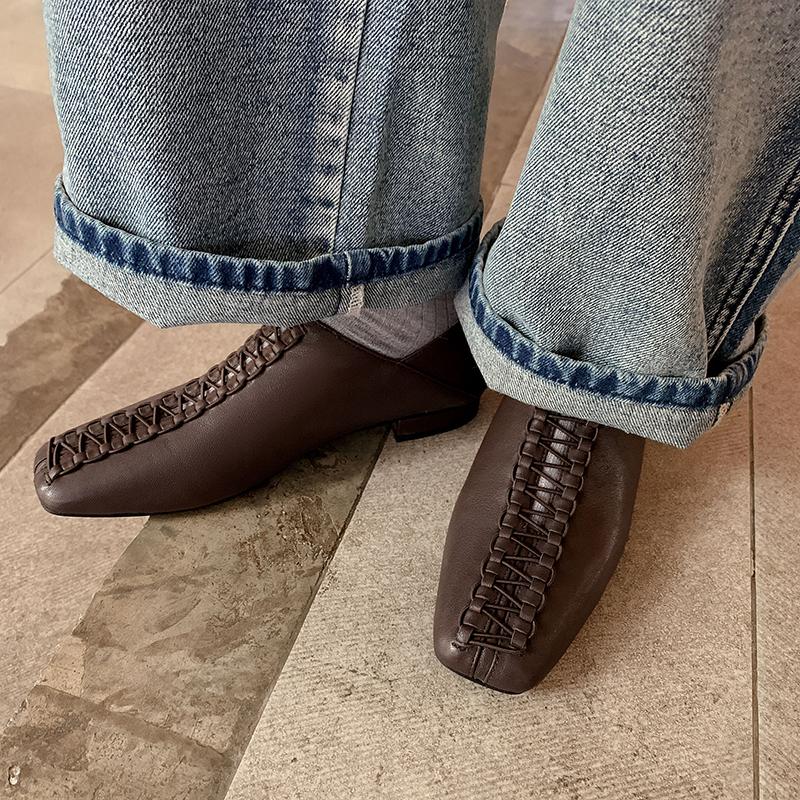 Trendy Vogue 2024 Lente Zomer Nieuwe Vrouwen Lage Hak Vierkante Teen Basic Casual Werken Comfortabele Flats Zachte Echte Lederen Schoenen Vrouw Concise 34