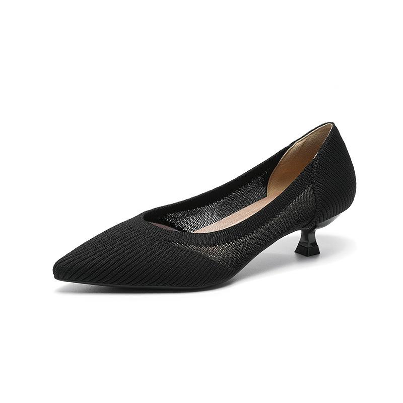 Foot Finesse Lente Damesschoenen 2024 Effen Kleur Puntschoen Slip Op Lage Hakken Schoenen Gebreide Ademende Antislip Rubberen zool Werkschoenen 34