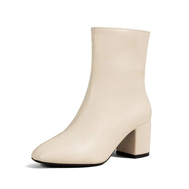 Foot Finesse Enkellaarsjes voor dames Zijrits Stretch Middelste hak Grote maat Korte laars Mode Puntige schoenen Botas De Mujer 2025 35