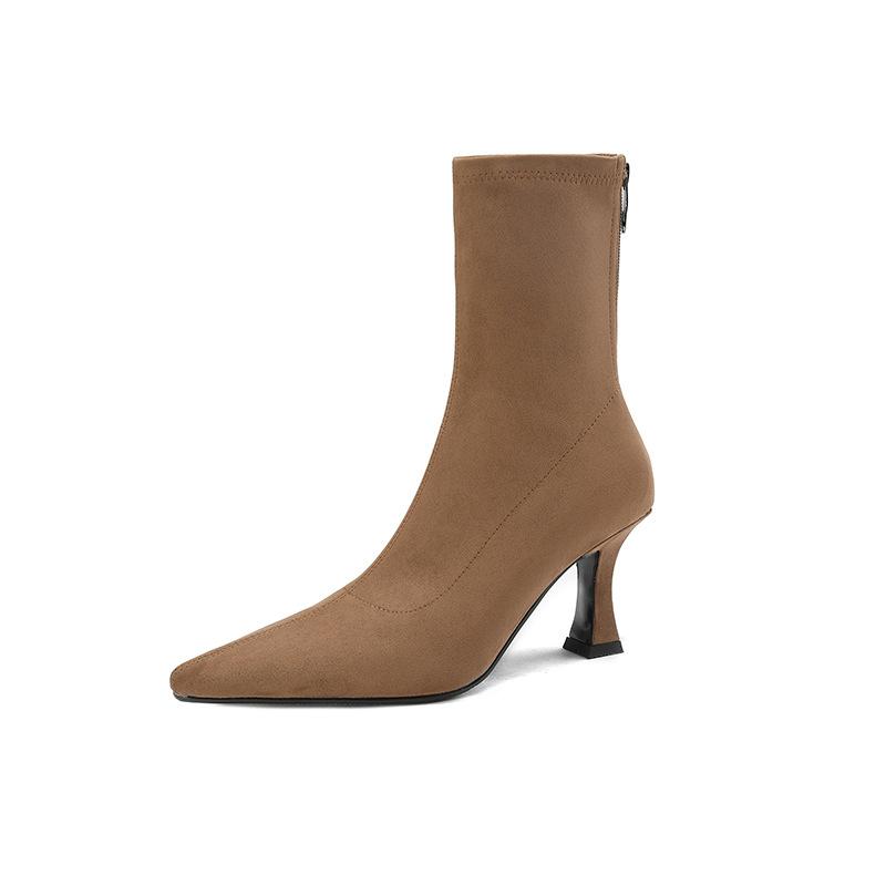 Foot Finesse Herfst Dames Sexy Puntige Neus Stretch Enkellaarsjes Korte Botas Schoenen Mode Feesten Stiletto Hoge Hak Sokken Botas Botas De Mujer 34
