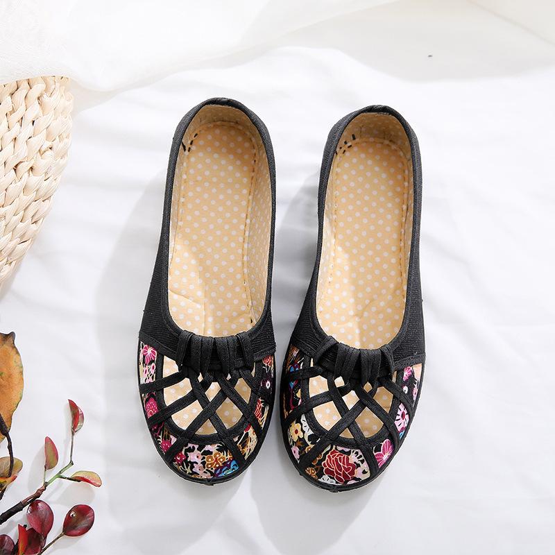 WTEMPO Lente Zomer Doek Schoenen Dames Uitgehold Antislip Zachte Bodem Enkele Schoenen Grote Maat Print Platte Slip-on Sandalen 40