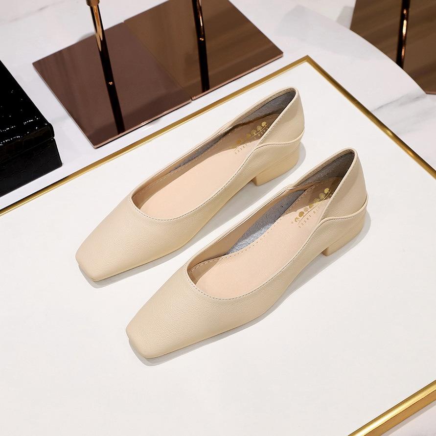 Bigtree Dames Vrijetijdsschoenen Ol Forenzen Retro Mode Platte Schoenen Vierkante Kop Zachte Leren Enkelvoudige Schoenen 39 beige