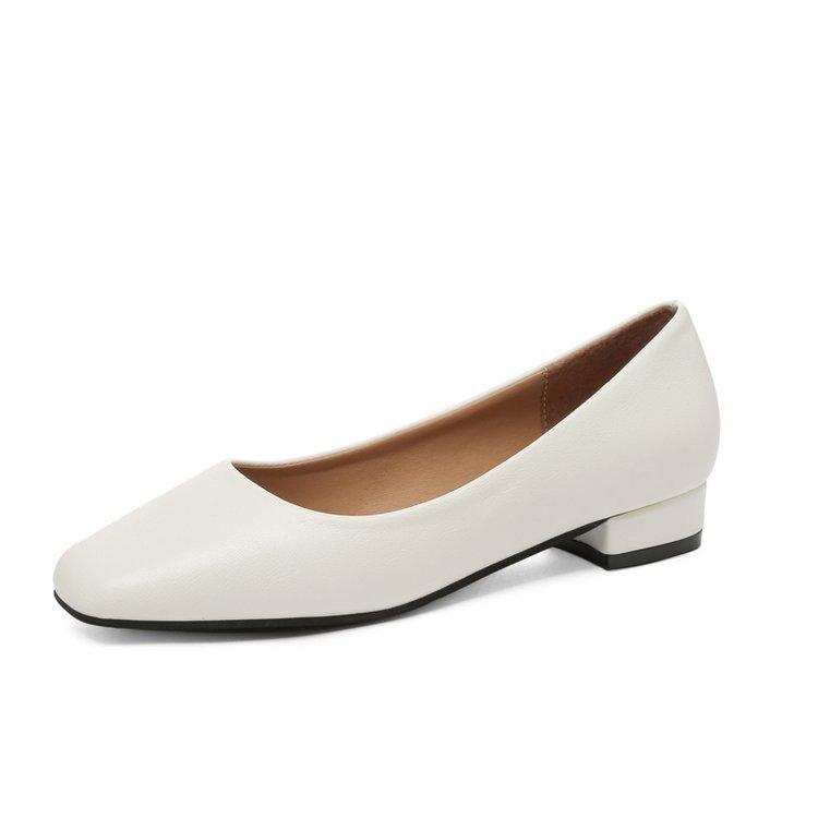 Hi Blossom Vrouwen Plus Size Vierkante Teen Enkele Schoenen Casual Effen Kleur Dikke Hak Ondiepe Mond Lage Hak Schoenen 35-41 39 wit