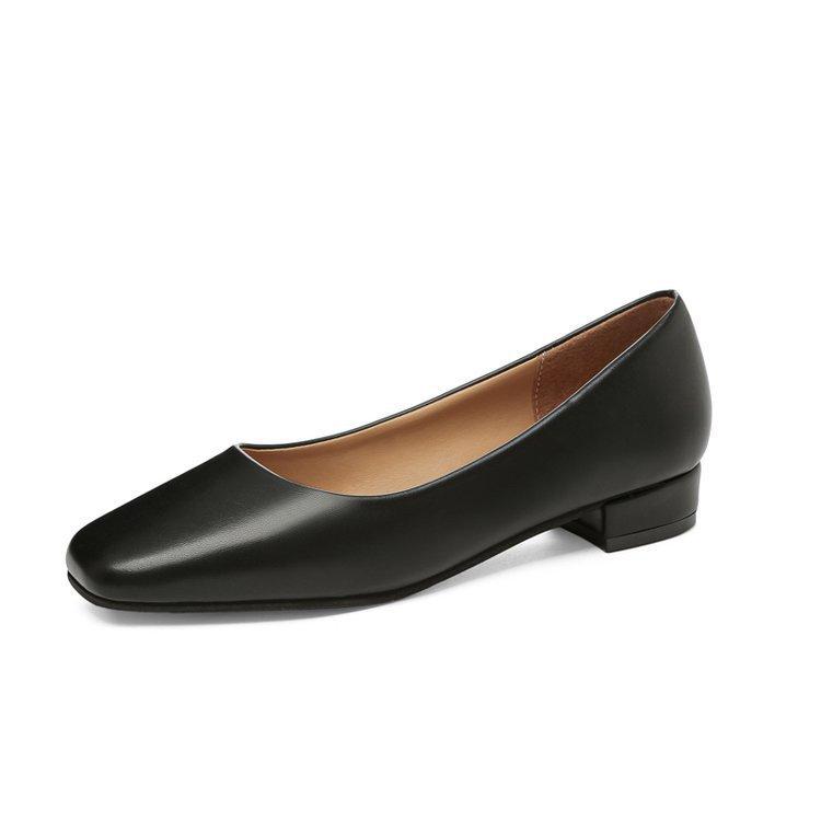 Hi Blossom Vrouwen Plus Size Vierkante Teen Enkele Schoenen Casual Effen Kleur Dikke Hak Ondiepe Mond Lage Hak Schoenen 35-41 41 zwart