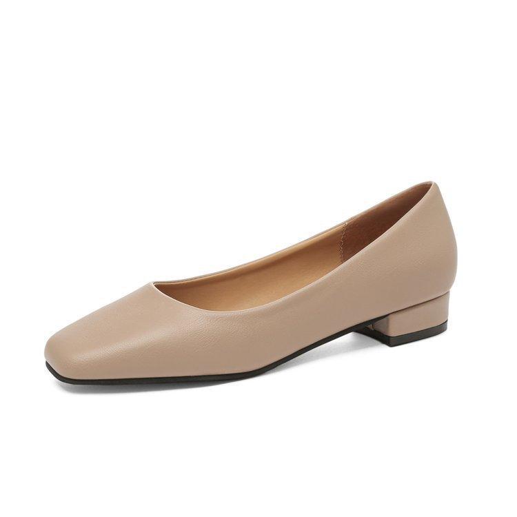 Hi Blossom Vrouwen Plus Size Vierkante Teen Enkele Schoenen Casual Effen Kleur Dikke Hak Ondiepe Mond Lage Hak Schoenen 35-41 41 abrikoos