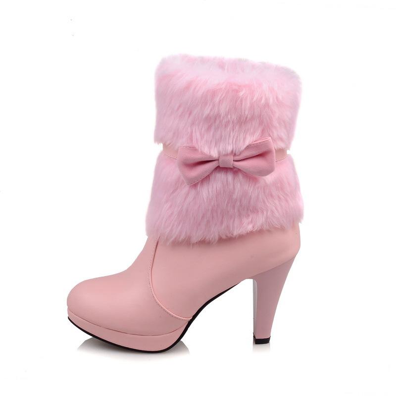 DONGYUN Footwear 7/Korte dameslaarzen met hoge hakken, modieus en warm in herfst en winter, pluche laarzen, oversized en veelzijdige schoenen met hoge hakken 46
