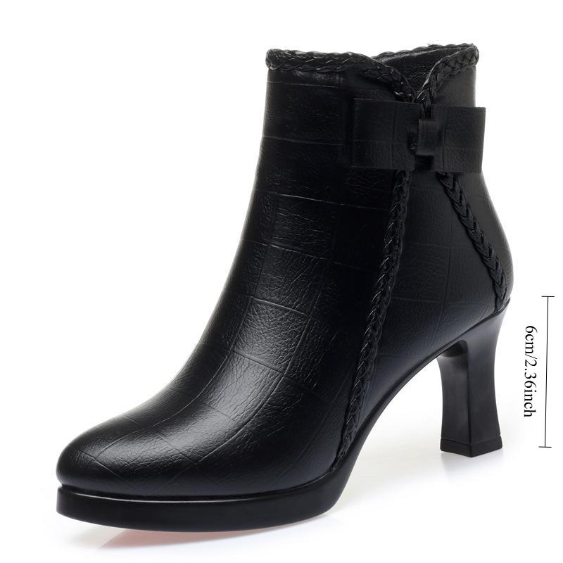 L.RIDING PULO Dames korte laarzen herfst en winter nieuwe bijpassende puntige neus hoge hak laarzen dames stiletto hak dames fleece gevoerde laarzen 39